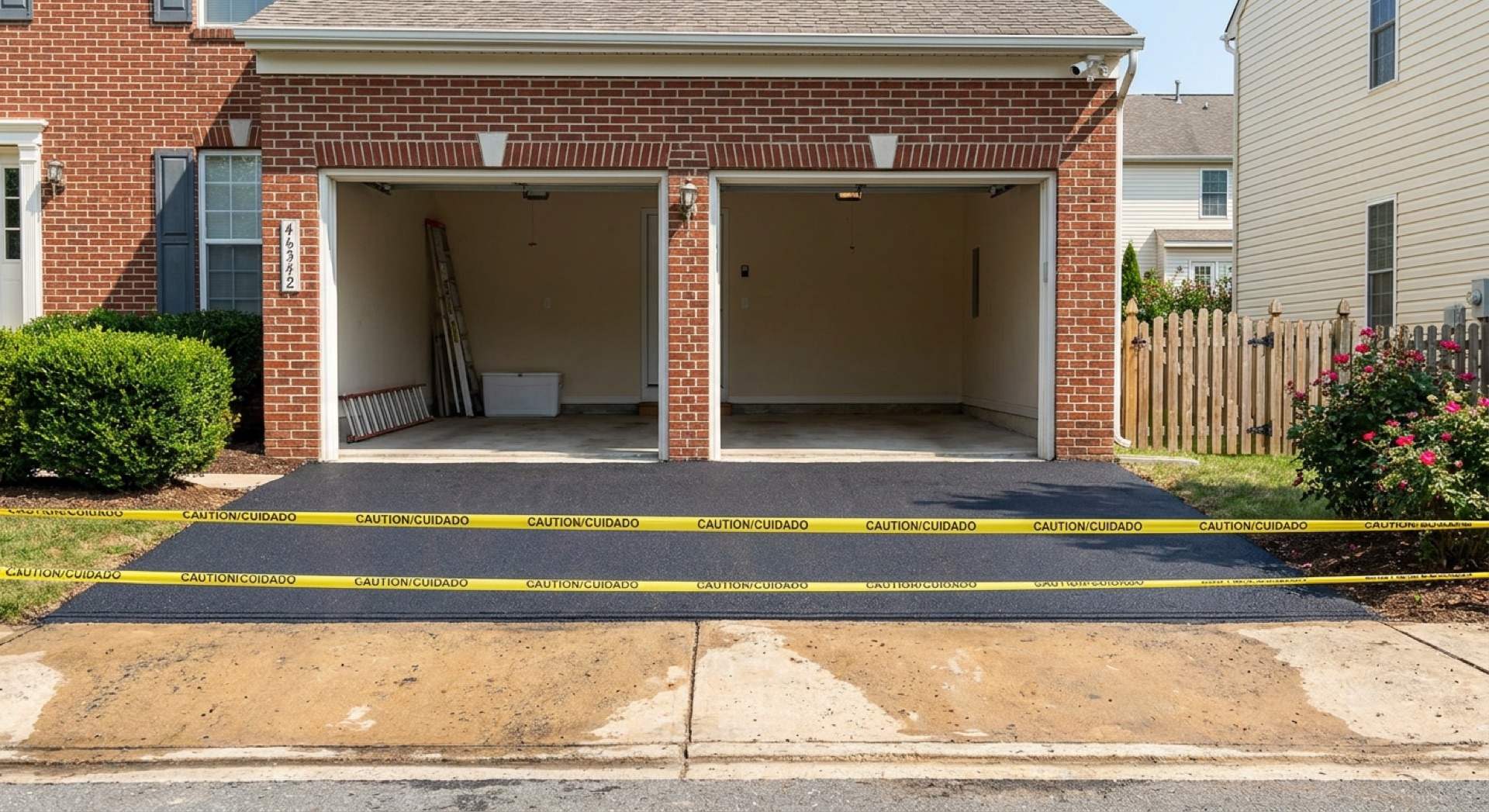 Residential driveway after replacement, showing the clean, uniform asphalt finish